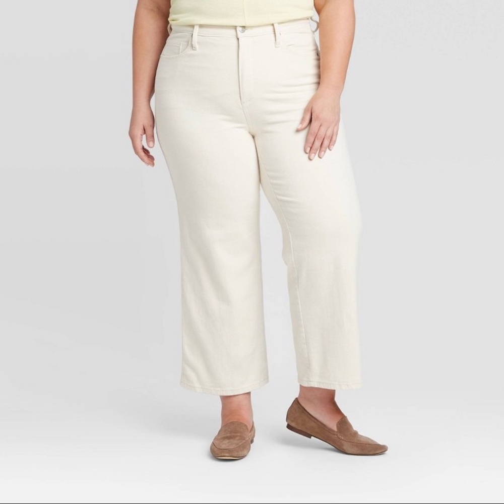 Ava & Viv Plus Size Cream High-rise Ankle Jeans
